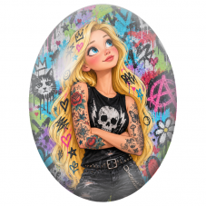 Cabochon en Verre Illustré Princesse Blonde Rebelle et Tatouée pour la Création de Bijoux Fantaisie - DIY