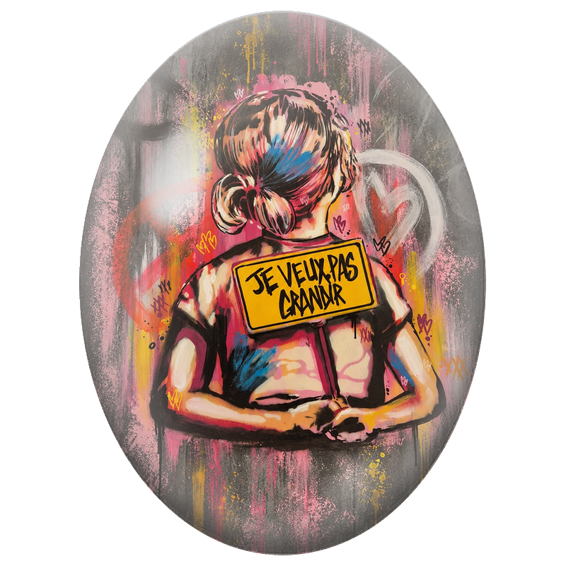 Cabochon en Verre Illustré Je Veux Pas Grandir Street Art 13x18, 18x25 ou 30x40mm
