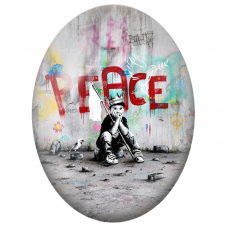 Cabochon en Verre Illustré Enfant Roi devant le Message Peace pour la Création de Bijoux Fantaisie - DIY