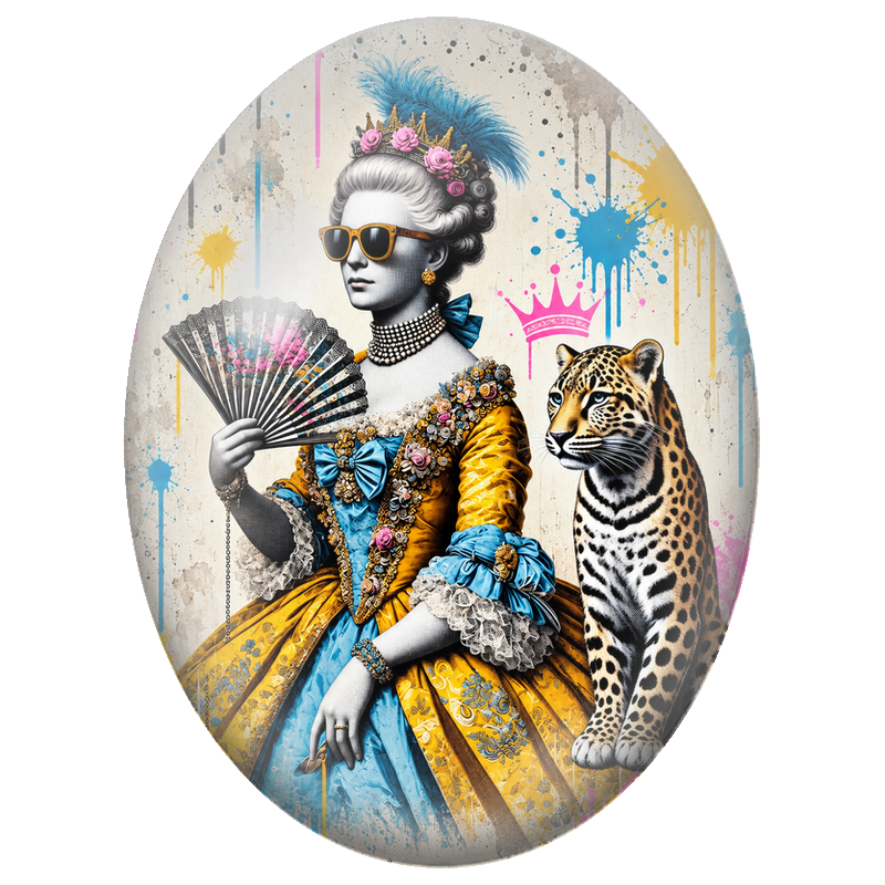 Cabochon en Verre Illustré Reine au Léopard Street Art 13x18, 18x25 ou 30x40mm