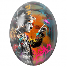 Cabochon en Verre Illustré Charlie Chaplin au Papillon Rose pour la Création de Bijoux Fantaisie - DIY
