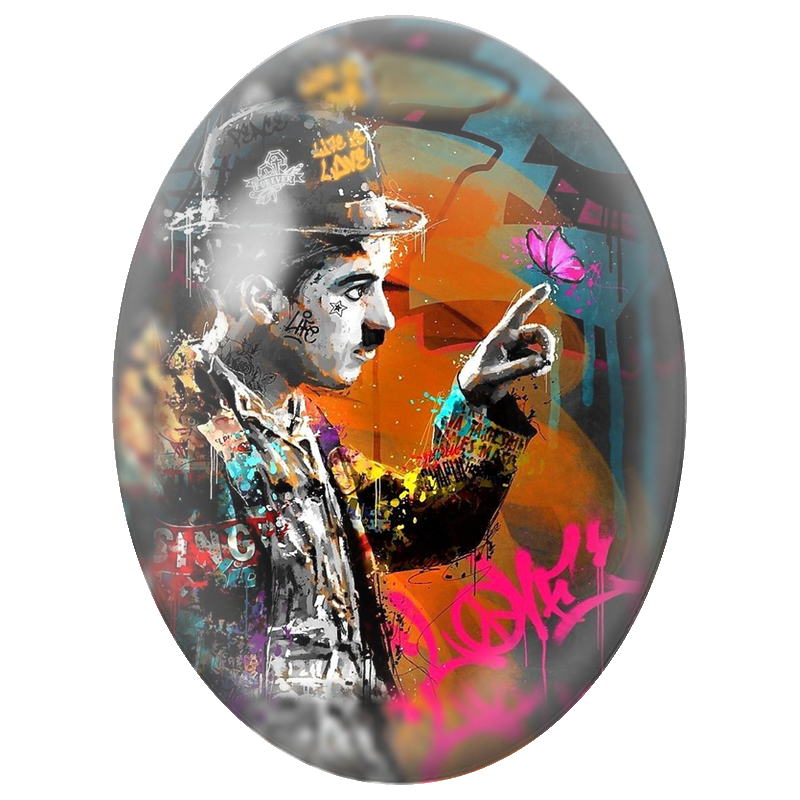 Cabochon en Verre Illustré Charlie Chaplin au Papillon Rose 13x18, 18x25 ou 30x40mm