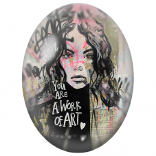 Cabochon en Verre Illustré Femme You Are a Work of Art pour la Création de Bijoux Fantaisie - DIY