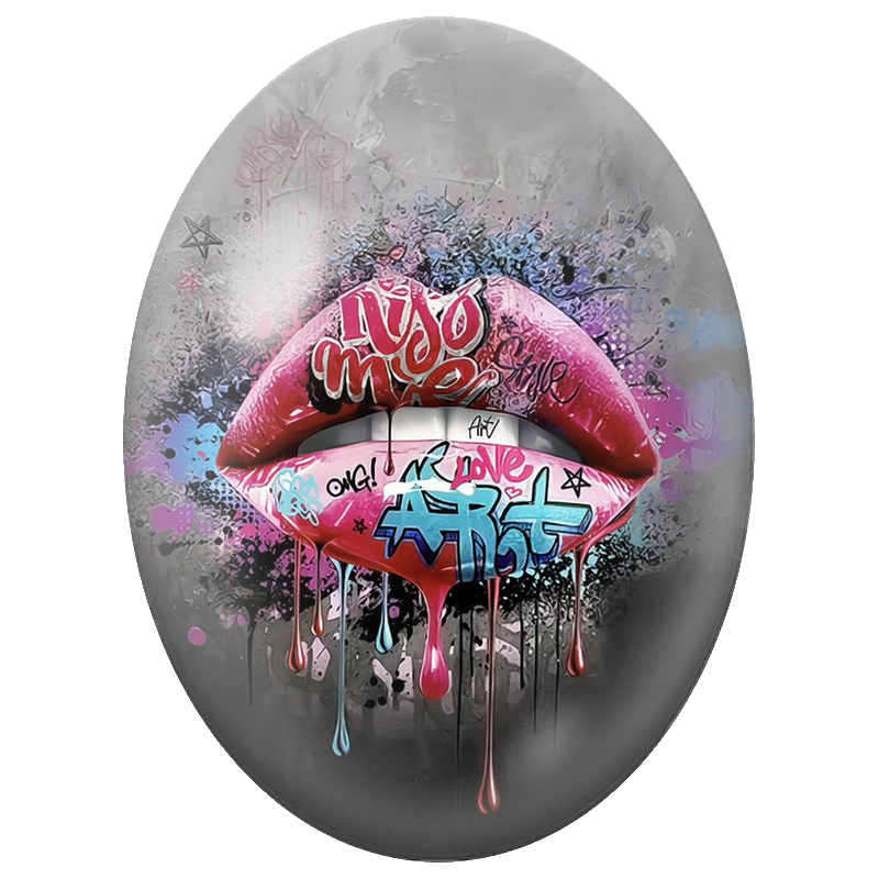 Cabochon en Verre Illustré Lèvres Graffiti Pop Art 13x18, 18x25 ou 30x40mm
