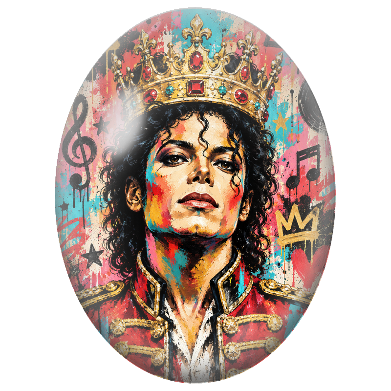 Cabochon en Verre Illustré Michael Jackson Couronné Street Art 13x18, 18x25 ou 30x40mm