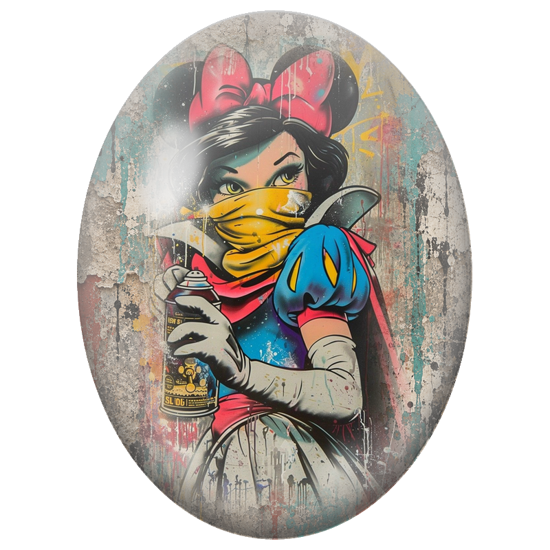Cabochon en Verre Illustré Blanche-Neige Rebelle à la Bombe de Peinture 13x18, 18x25 ou 30x40mm