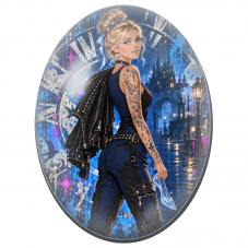 Cabochon en Verre Illustré Femme Gothique Tatouée au Château pour la Création de Bijoux Fantaisie - DIY