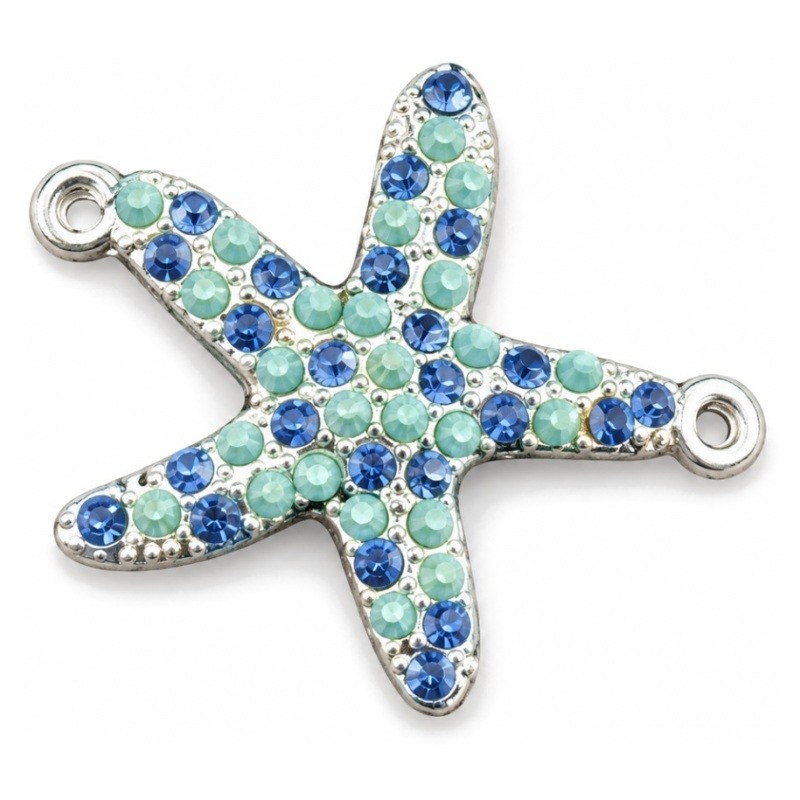 Connecteur Étoile de Mer Argenté avec Strass Bleus 30mm