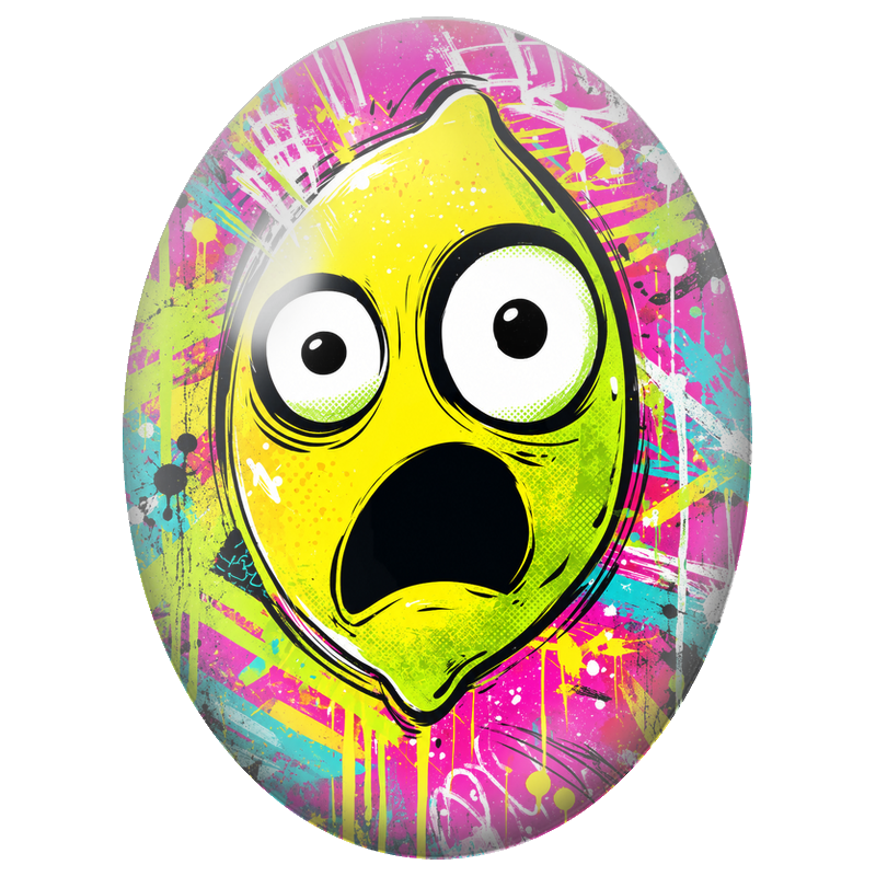 Cabochon en Verre Illustré Citron Cartoon Surpris Pop Art 13x18, 18x25 ou 30x40mm