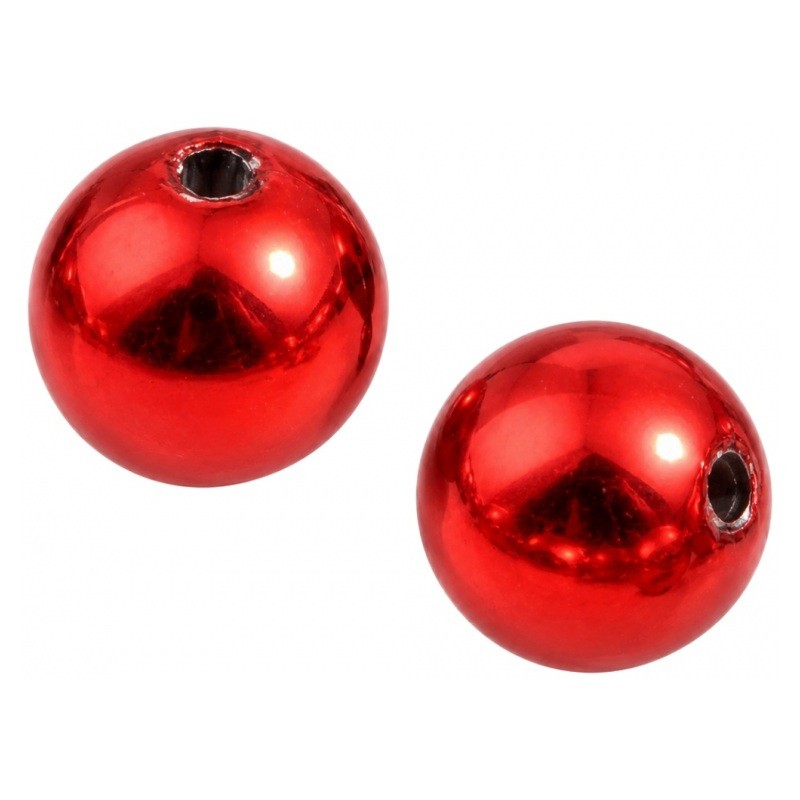20 Perles Noël Rondes Rouges Brillantes en Acrylique 8mm