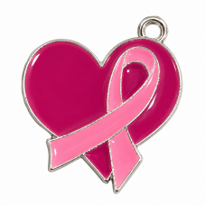 Breloque Cœur Ruban Octobre Rose en Émail Métal Argenté 22x20mm pour la Création de Bijoux Fantaisie - DIY