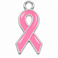 Breloque Ruban Octobre Rose en Émail Métal Argenté 23x10mm pour la Création de Bijoux Fantaisie - DIY