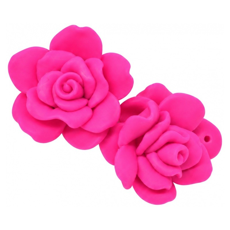 20 Perles Fleurs Fuchsia en Pâte Polymère Fimo 30mm