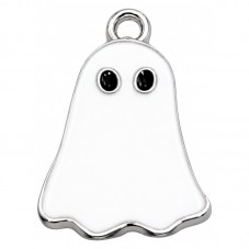 2 Breloques Fantôme en Émail Blanc Métal Argenté Halloween 26x15mm pour la Création de Bijoux Fantaisie - DIY
