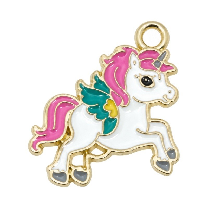 2 Breloques Licorne en Émail Métal Doré 22x18mm