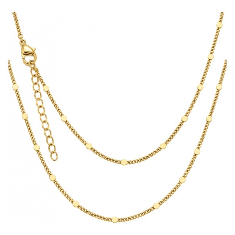 Collier Chaîne Fine à Mailles Gourmette avec Pastilles 1.5mm en Acier Inoxydable Doré - 45cm Long