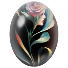 Cabochon en Verre Illustré Femme-Fleur aux Pétales Roses pour la Création de Bijoux Fantaisie - DIY