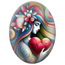 Cabochon en Verre Illustré Femme au Cœur Rouge Psychédélique pour la Création de Bijoux Fantaisie - DIY