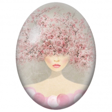 Cabochon en Verre Illustré Femme sous les Cerisiers en Fleurs pour la Création de Bijoux Fantaisie - DIY