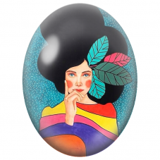 Cabochon en Verre Illustré Femme Colorée aux Feuilles dans les Cheveux pour la Création de Bijoux Fantaisie - DIY