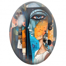 Cabochon en Verre Illustré Visages Futuristes à l’Œil Bleu pour la Création de Bijoux Fantaisie - DIY