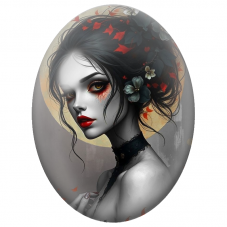 Cabochon en Verre Illustré Femme Gothique aux Fleurs Noires pour la Création de Bijoux Fantaisie - DIY