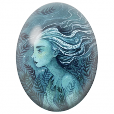 Cabochon en Verre Illustré Femme Aquatique aux Cheveux Blancs pour la Création de Bijoux Fantaisie - DIY
