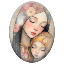 Cabochon en Verre Illustré Mère et Enfant Endormies sous les Fleurs pour la Création de Bijoux Fantaisie - DIY