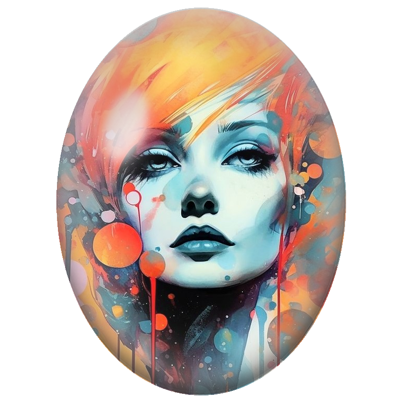 Cabochon en Verre Illustré Femme Pop aux Cheveux Orange 13x18, 18x25 ou 30x40mm