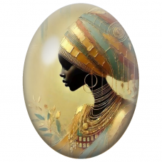 Cabochon en Verre Illustré Femme Africaine à la Coiffe Or et Turquoise pour la Création de Bijoux Fantaisie - DIY