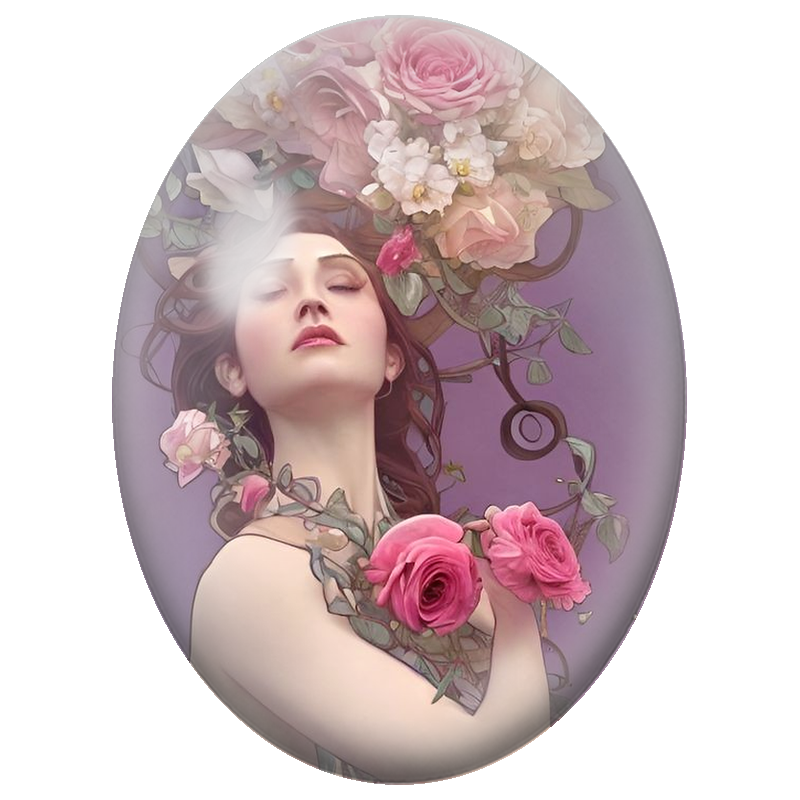 Cabochon en Verre Illustré Femme Enlacée de Roses Roses 13x18, 18x25 ou 30x40mm