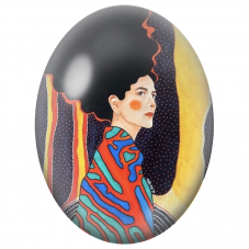 Cabochon en Verre Illustré Femme à la Coiffure Noire Monumentale pour la Création de Bijoux Fantaisie - DIY