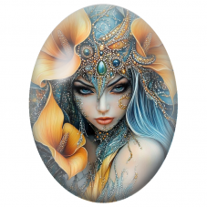Cabochon en Verre Illustré Reine Fantastique aux Arums Orange pour la Création de Bijoux Fantaisie - DIY