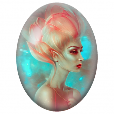 Cabochon en Verre Illustré Elfe aux Cheveux de Pétales Corail pour la Création de Bijoux Fantaisie - DIY