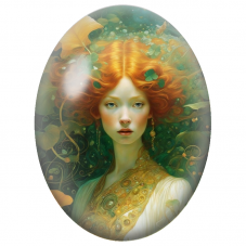 Cabochon en Verre Illustré Femme Rousse au Jardin d’Émeraude pour la Création de Bijoux Fantaisie - DIY