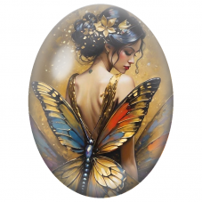 Cabochon en Verre Illustré Fée aux Ailes de Papillon Dorées pour la Création de Bijoux Fantaisie - DIY