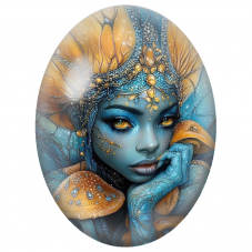 Cabochon en Verre Illustré Reine Bleue aux Champignons Orange pour la Création de Bijoux Fantaisie - DIY