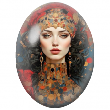 Cabochon en Verre Illustré Femme au Turban Rouge et Bijoux Anciens pour la Création de Bijoux Fantaisie - DIY
