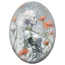 Cabochon en Verre Illustré Déesse Blanche aux Fleurs Orange pour la Création de Bijoux Fantaisie - DIY