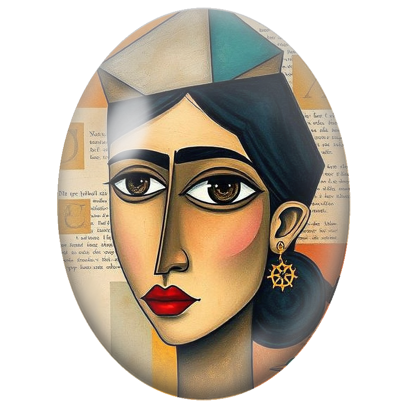 Cabochon en Verre Illustré Femme Cubiste au Chapeau Géométrique 13x18, 18x25 ou 30x40mm