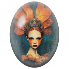 Cabochon en Verre Illustré Jeune Reine à la Fleur Orange pour la Création de Bijoux Fantaisie - DIY