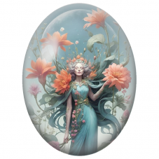 Cabochon en Verre Illustré Déesse Lunaire aux Fleurs Corail pour la Création de Bijoux Fantaisie - DIY