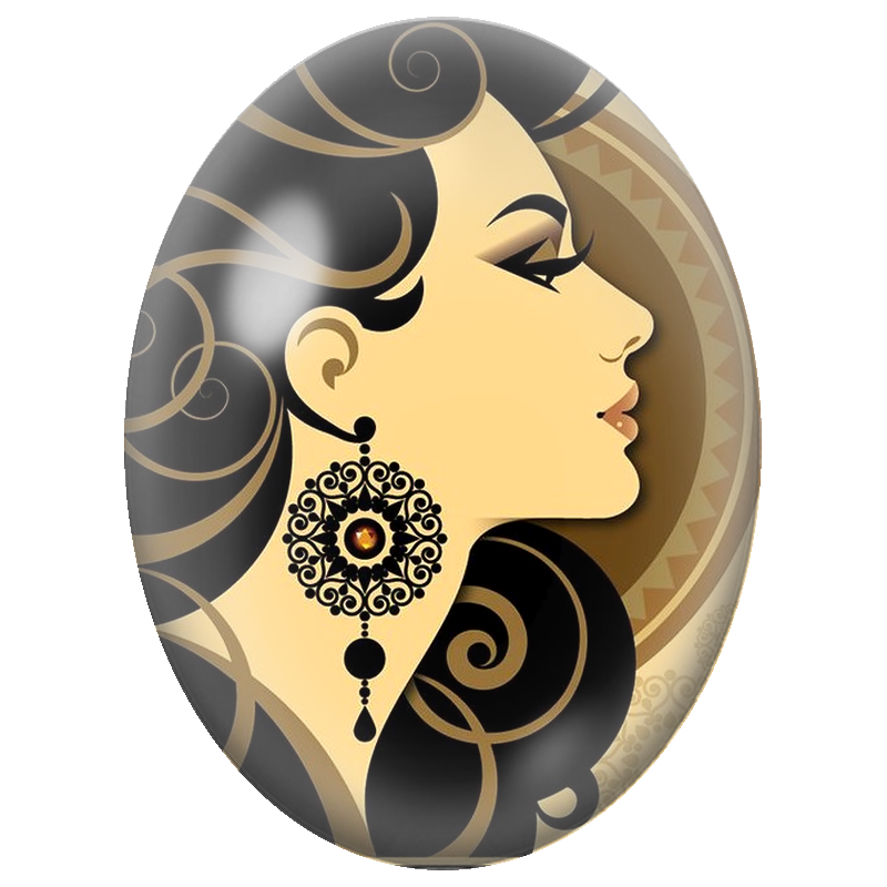 Cabochon en Verre Illustré Femme de Profil à la Boucle Baroque 13x18, 18x25 ou 30x40mm