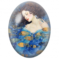 Cabochon en Verre Illustré Femme Endormie parmi les Poissons pour la Création de Bijoux Fantaisie - DIY