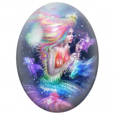 Cabochon en Verre Illustré Sirène Arc-en-Ciel aux Poissons Lumineux pour la Création de Bijoux Fantaisie - DIY