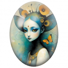 Cabochon en Verre Illustré Fée Bleue aux Papillons Orange pour la Création de Bijoux Fantaisie - DIY