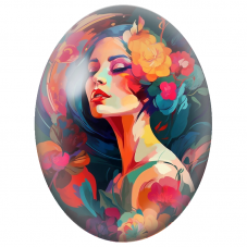 Cabochon en Verre Illustré Femme Colorée aux Fleurs Tropicales pour la Création de Bijoux Fantaisie - DIY