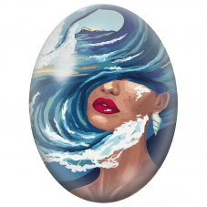 Cabochon en Verre Illustré Femme aux Vagues dans les Cheveux pour la Création de Bijoux Fantaisie - DIY
