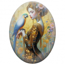 Cabochon en Verre Illustré Élégante au Perroquet Bleu et Or pour la Création de Bijoux Fantaisie - DIY