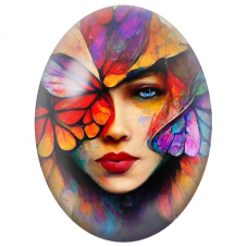 Cabochon en Verre Illustré Femme au Visage de Papillons Multicolores pour la Création de Bijoux Fantaisie - DIY
